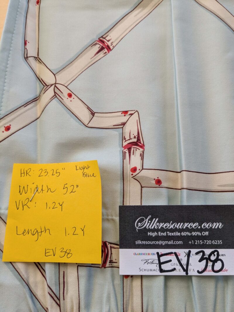 22 EV38 Scalamandre Baldwin Bamboo Print  Cream and Red on Aqua Chinoiserie fabric 1.2y
