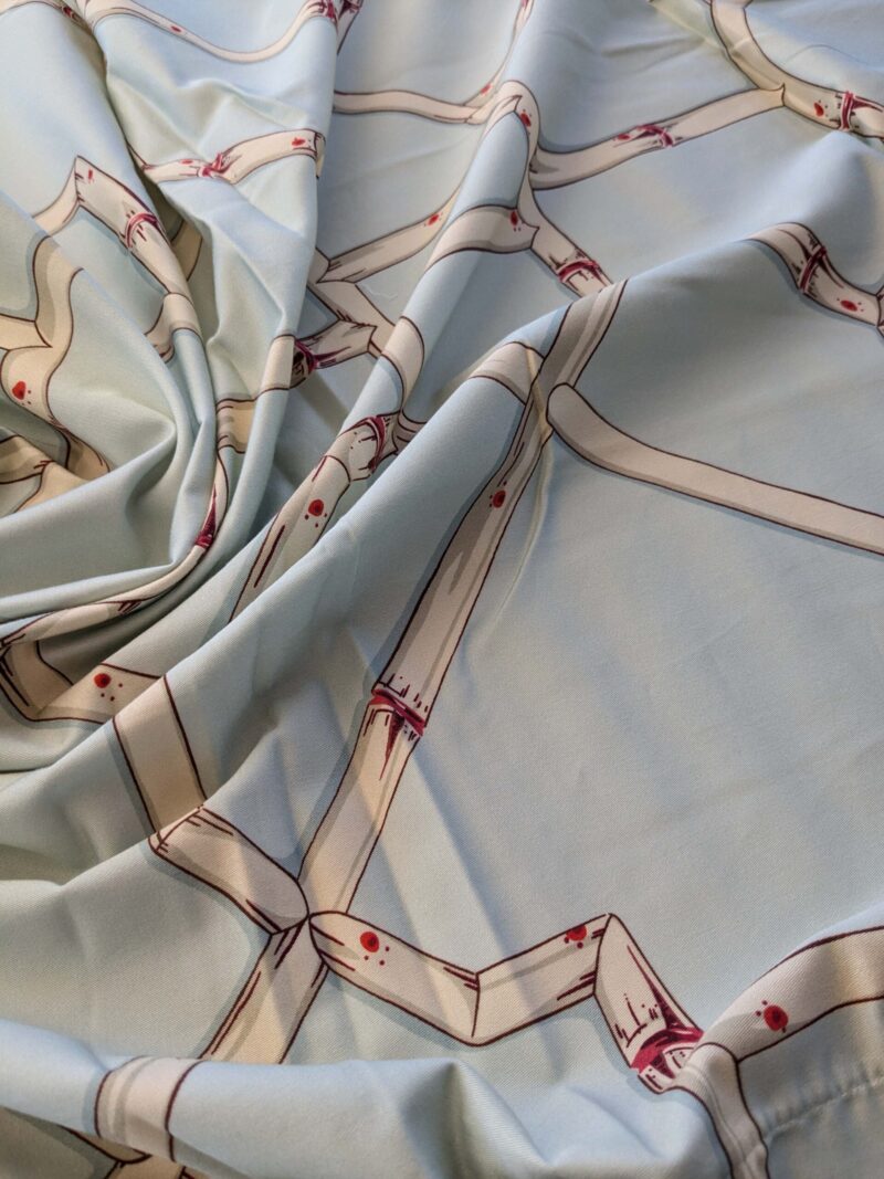 22 EV38 Scalamandre Baldwin Bamboo Print  Cream and Red on Aqua Chinoiserie fabric 1.2y