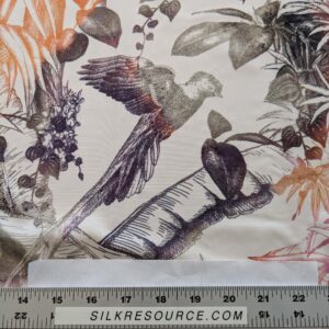 PXL_20240925_205245170 38 EV38 1.2y Fischbacher Benu Splash Citrus Berry Orange Pink Blue White Jungle Bird Floral Print Polyester MSRP USD 300+/y