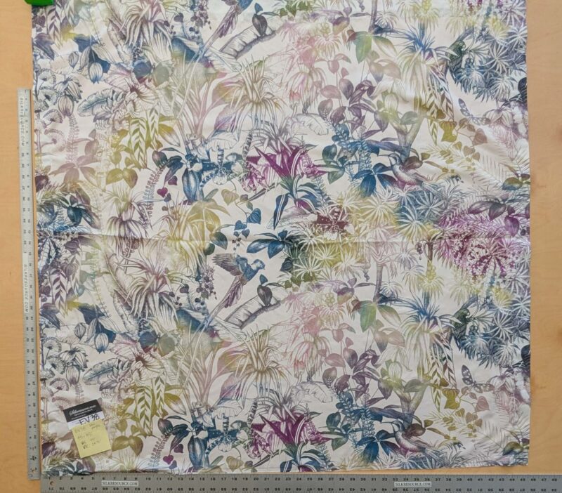 PXL_20240925_205527207 39 EV38 1.2y Christian Fischbacher Benu Splash Midnight Plum Jungle Bird Berry Purple Blue White Bird Floral Print Polyester MSRP USD 300+/y