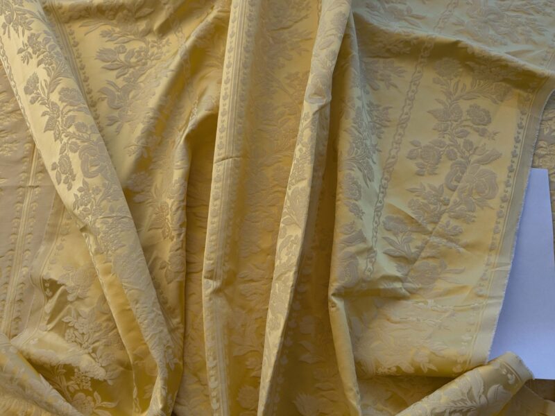 PXL_20241001_173904034 17 EV39 2.4y Scalamandre Lelievre VALOGNES JAUNE Yellow damask French Neoclassical Floral Stripe MSRP USD500+/Yard