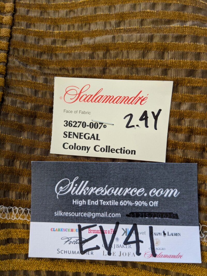 PXL_20241002_203324211 18 EV41 2.4 yards x 54"w Scalamandre Colony Roma Senegal Brown Gold Stripe Small Scale MSRP USD 330/y