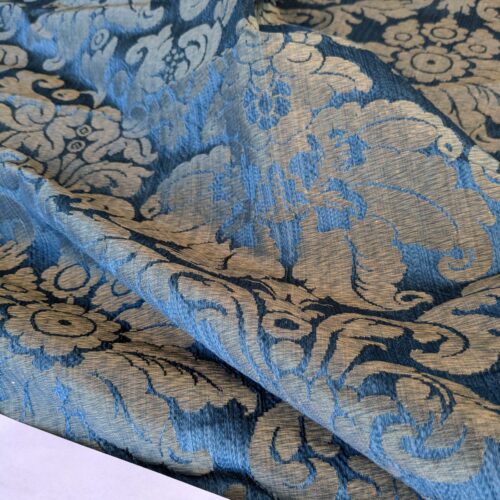 PXL_20241003_170153889 1 EV42 2.4Y x 50"w Scalamandre Lucia Gaufre Damask Blue Brown 100%silk Damask MSRP USD 384/Y