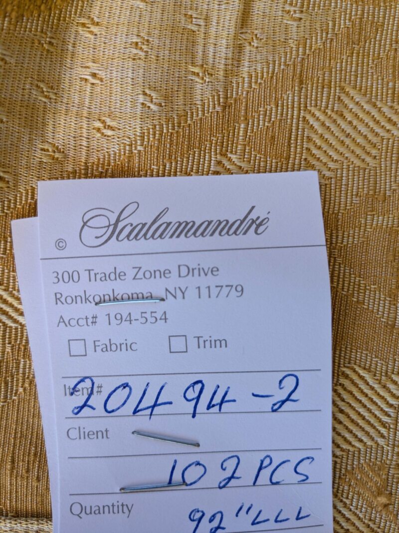 4 EV42 2.4y x 54"w Scalamandre Pugin Gold on Yellow Strie Silk Damask Neoclassical MSRP USD298/y Piece B