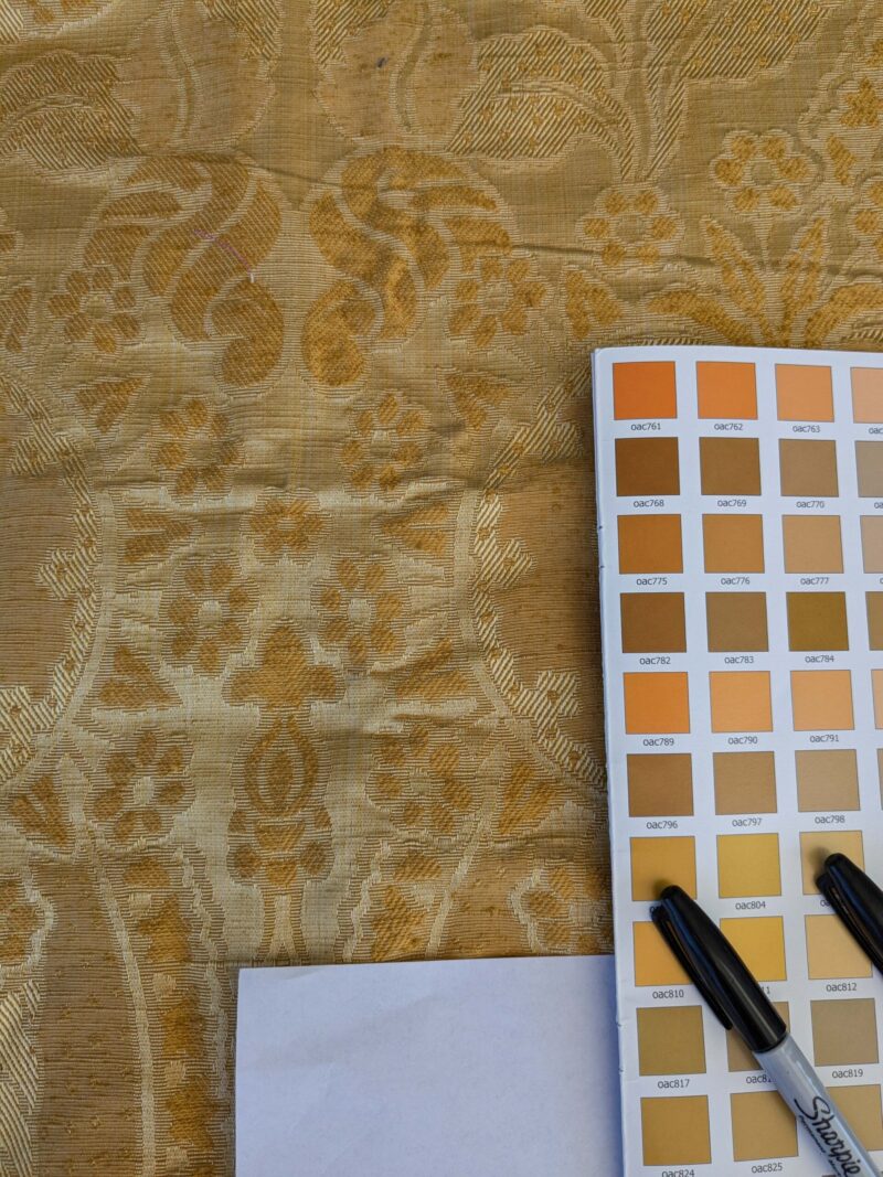 4 EV42 2.4y x 54"w Scalamandre Pugin Gold on Yellow Strie Silk Damask Neoclassical MSRP USD298/y Piece B