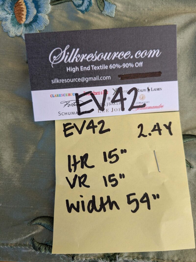 PXL_20241003_173731171 10 EV42 2.4y x 54"w Scalamandre Chahna in Day Lily Gray Silk Embroidery Blue Green Brown daisy Rose Vine & Flower MSRP USD344/y