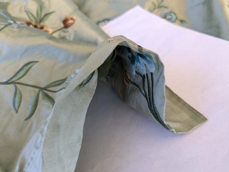 PXL_20241003_173741470 10 EV42 2.4y x 54"w Scalamandre Chahna in Day Lily Gray Silk Embroidery Blue Green Brown daisy Rose Vine & Flower MSRP USD344/y