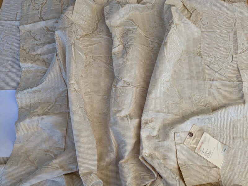 PXL_20241003_175319201 13 EV42 2.3y x 52" Scalamandre “sabrina Gaufre” Damask French Dove Cream Gold Silk Stripe Floral