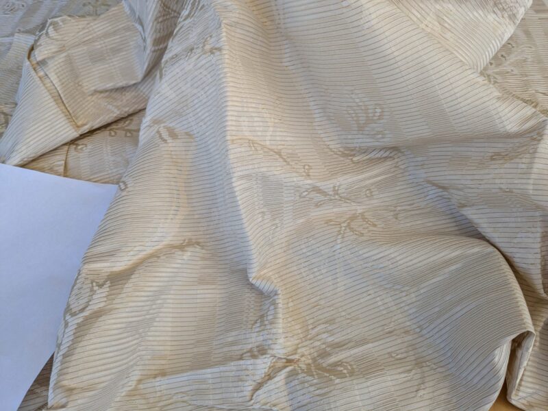 PXL_20241003_175335386 13 EV42 2.3y x 52" Scalamandre “sabrina Gaufre” Damask French Dove Cream Gold Silk Stripe Floral