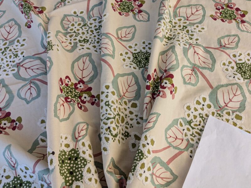 PXL_20241008_190126964 1 EV44 1.2y x 58"w Scalamandre Miranda Red Violet Floral Cotton Print Embroidery MSRP USD646/Yard