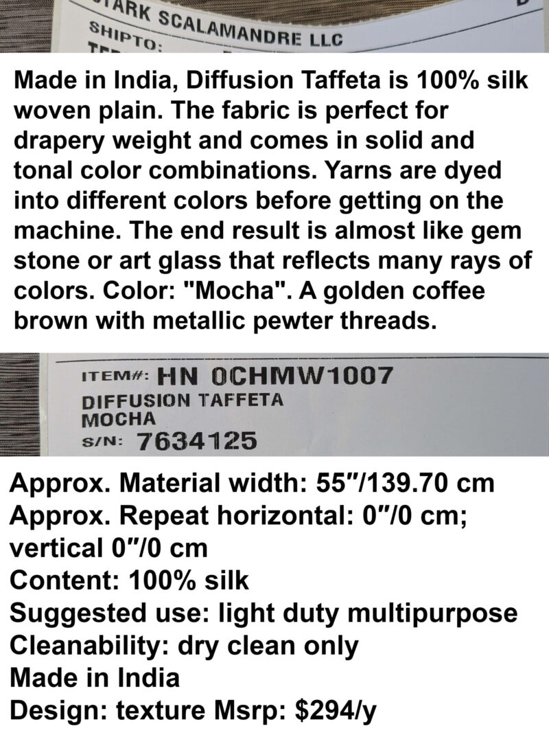 PXL_20241009_175433043 by yard Scalamandre Diffusion Taffeta Mocha Brown Iridescent Silk Taffeta Texture MSRP USD294/y