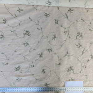 PXL_20241009_181454506 by yard Scalamandre Nirali Endive Dreamy Silk Linen Sheer with Embroidery Green on White Floral Silk Linen MSRP USD 238/y