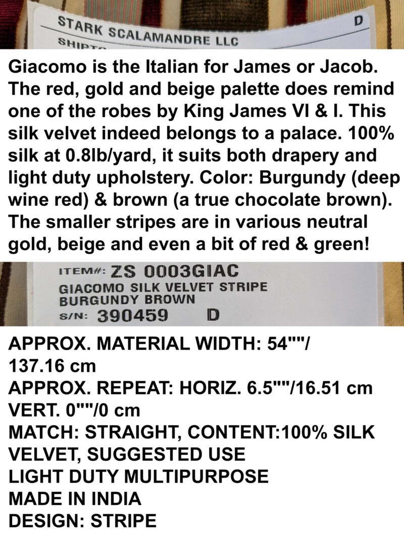 PXL_20241009_202019699.MP by yard Scalamandre Giacomo Silk Velvet Stripe Burgundy Brown Decadent Silk Pile MSRP USD500/y