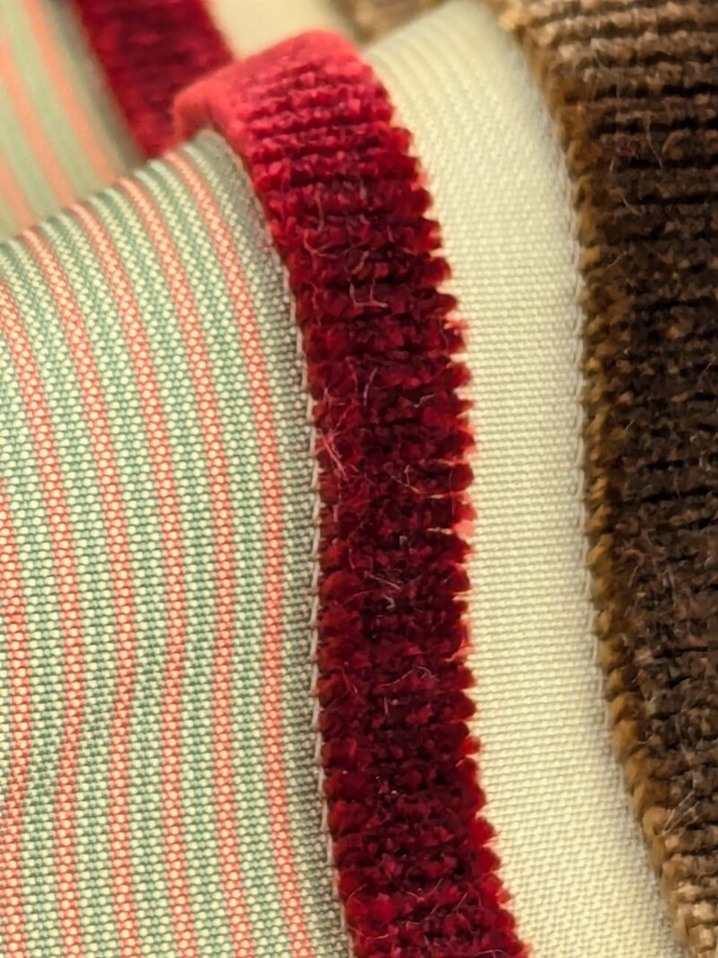 PXL_20241009_202233038.MP by yard Scalamandre Giacomo Silk Velvet Stripe Burgundy Brown Decadent Silk Pile MSRP USD500/y