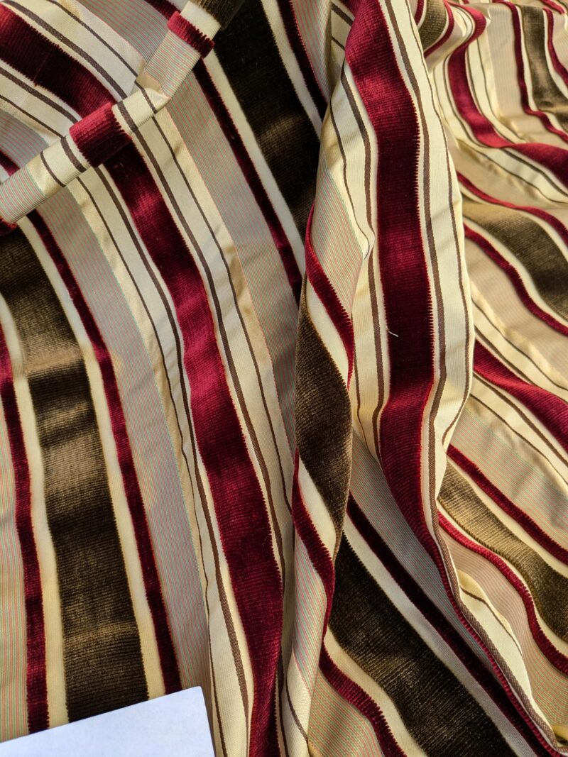 PXL_20241009_202320869 by yard Scalamandre Giacomo Silk Velvet Stripe Burgundy Brown Decadent Silk Pile MSRP USD500/y
