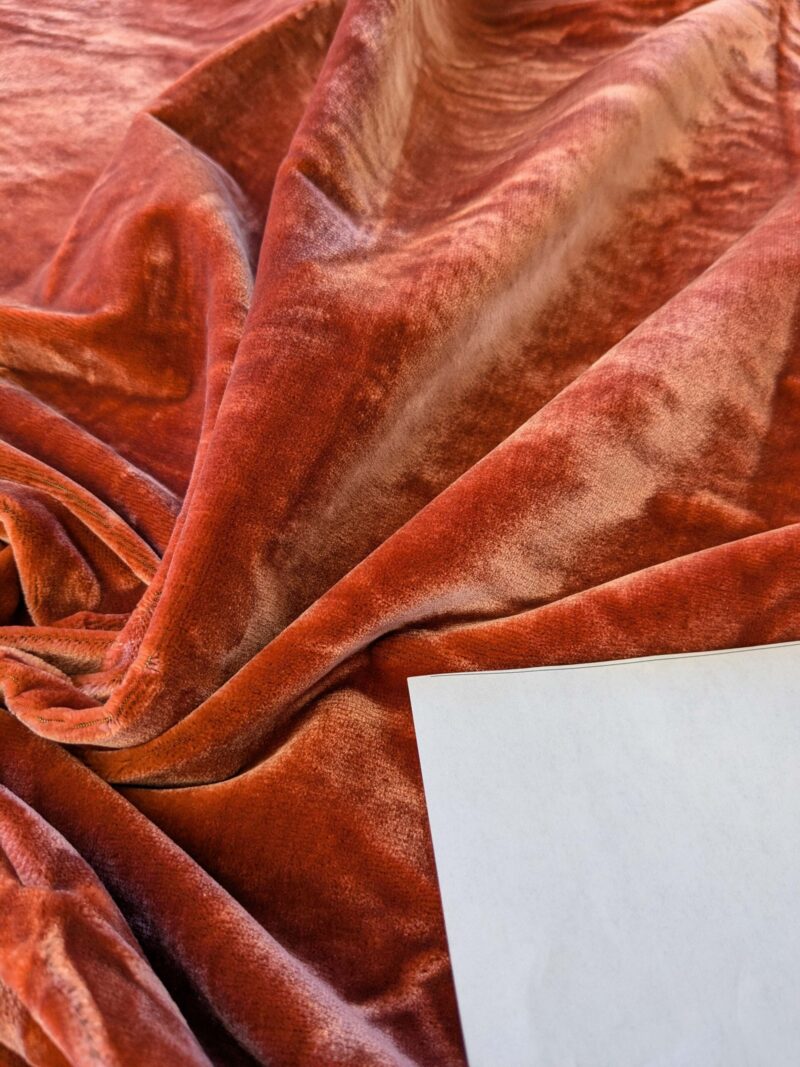 PXL_20241014_195018684 2.4yard with small stains Scalamandre Folio Coral Red Pink Superb Silk Velvet With Cuddly Silk Pile Yet Durable MSRP USD 566/y
