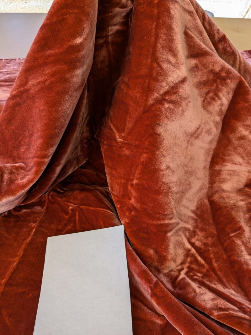 PXL_20241014_195107090 2.4yard with small stains Scalamandre Folio Coral Red Pink Superb Silk Velvet With Cuddly Silk Pile Yet Durable MSRP USD 566/y