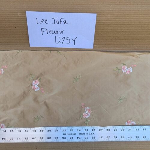 PXL_20241016_202919531 (1) 0.25 Y Lee Jofa Fleurir Silk Sand Pale Gold With Pink Flower Embroidery MSRPUSD188/Y