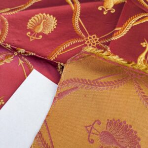 PXL_20241018_191329757 20 EV45 Silk Square 25" x 25" Lelievre Paris Lampas Suchet Red Gold Bird Animal Diamond Ogee Historic