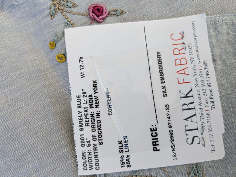 31 EV45 Silk Blend Square 33" x 26" Scalamandre Old World Weavers Nilima Barely Blue Delicate Floral Vine Linen Silk Embroidery