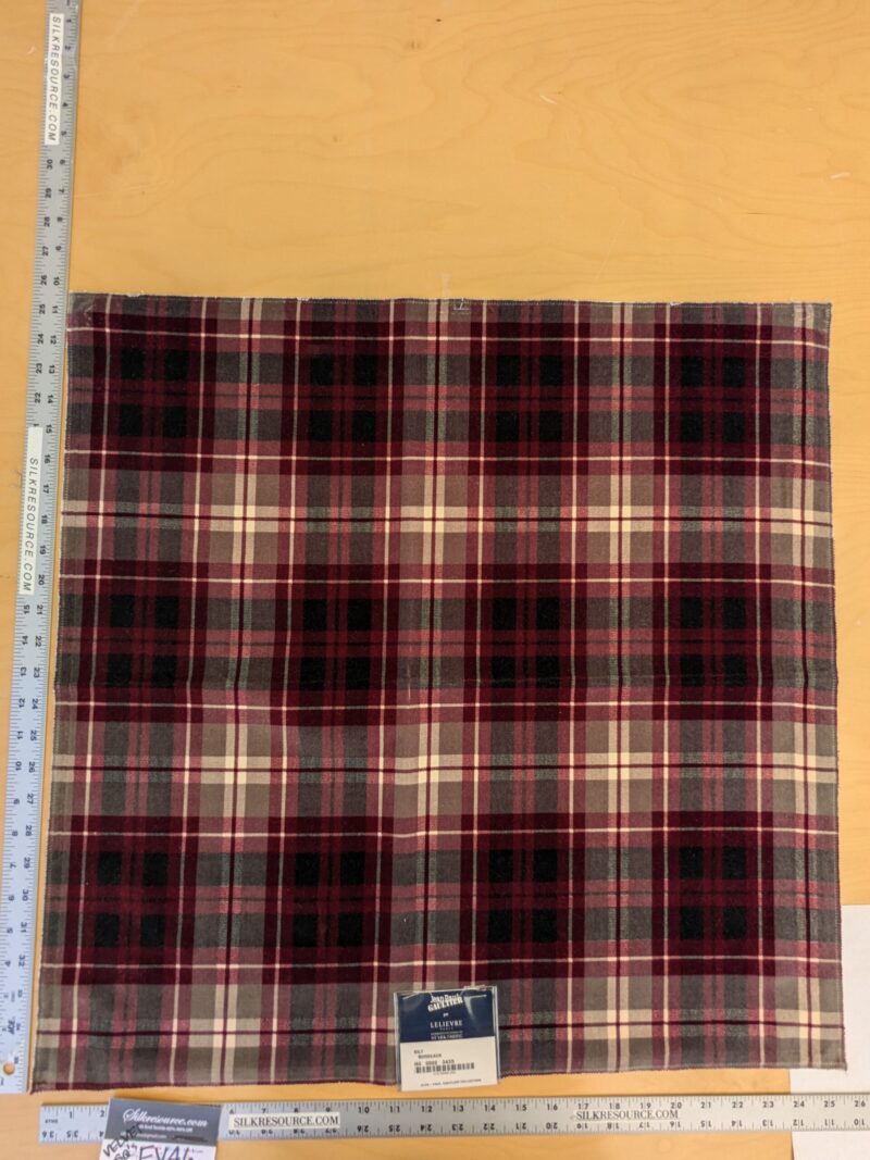 PXL_20241018_204400707 19 EV46 Velvet Square Scalamandre Jean Paul Gaultier Kilt Printed Velvet Bordeaux Red Beige Cotton Plaid MSRP USD622/y
