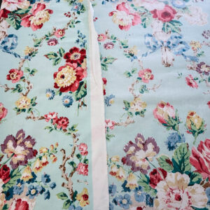 img_2362 Scalamandre Chatsworth Chintz Fh Aqua Blue Pink Red Green Multi Color Rose Peony Bouquet with Ribbon English Garden Historical Prints Bouquet USD 364/y