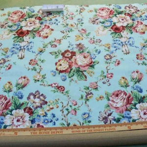 products-P1650296 Scalamandre Chatsworth Chintz Fh Aqua Blue Pink Red Green Multi Color Rose Peony Bouquet with Ribbon English Garden Historical Prints Bouquet USD 364/y