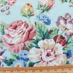 products-P1650297 Scalamandre Chatsworth Chintz Fh Aqua Blue Pink Red Green Multi Color Rose Peony Bouquet with Ribbon English Garden Historical Prints Bouquet USD 364/y