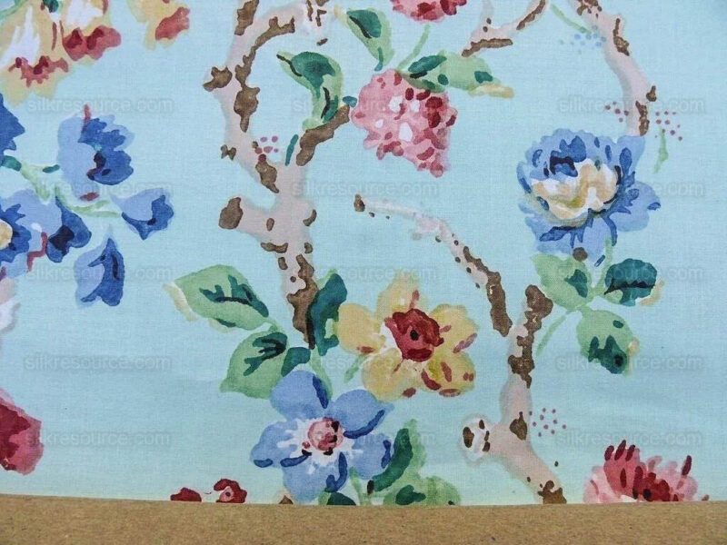 products-P1650299 Scalamandre Chatsworth Chintz Fh Aqua Blue Pink Red Green Multi Color Rose Peony Bouquet with Ribbon English Garden Historical Prints Bouquet USD 364/y