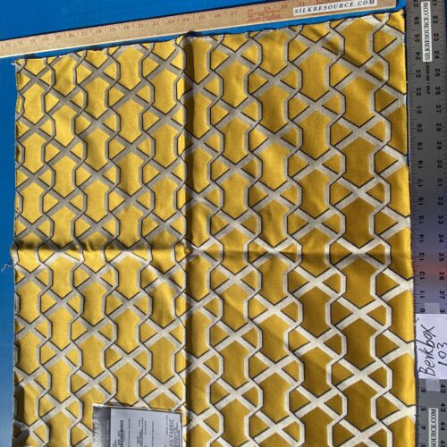 IMG_6750 6 Berkbox103 Square Scalamandre Lelievre Ribon Soufre Yellow  Jacquard Diamond Ogee Fretwork Lattice Large Jacquard MSRP USD 300+/y
