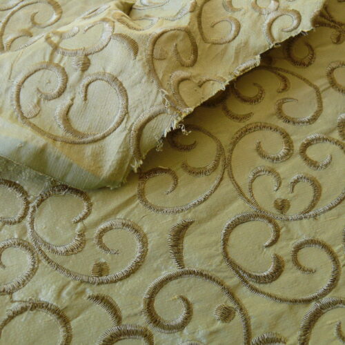 P1480934 by yard Pindler & Pindler Silk Embroidery Scroll Olive Green MSRP USD200+/y