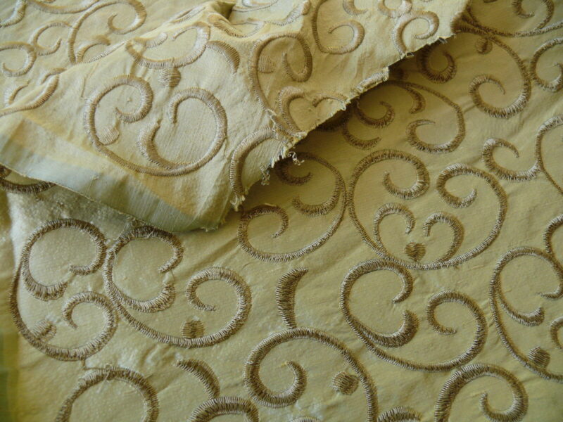 P1480934 by yard Pindler & Pindler Silk Embroidery Scroll Olive Green MSRP USD200+/y