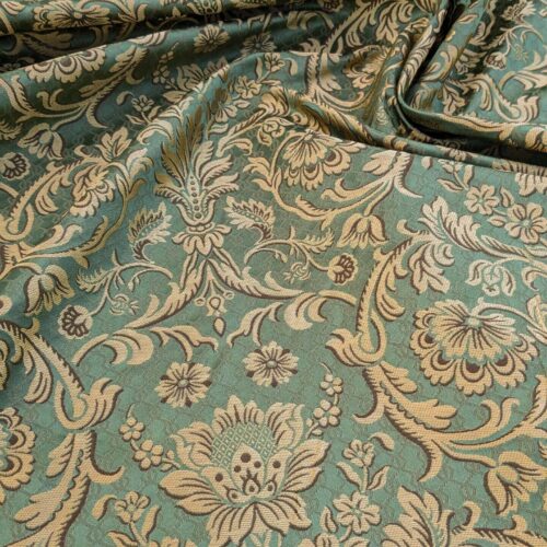 PXL_20240307_202246381 In Name of Rose Medallion Acanthus Renaissance Silk Damask Jacquard Jewel Green & Gold MSRP USD 200+/Y