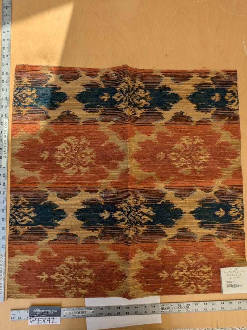 PXL_20241022_212538581 18 EV47 Square Scalamandre Accademy Ikat Persian Heavy Orange Red Blue Purple Earthy MSRP USD 148/Y 27"x27"