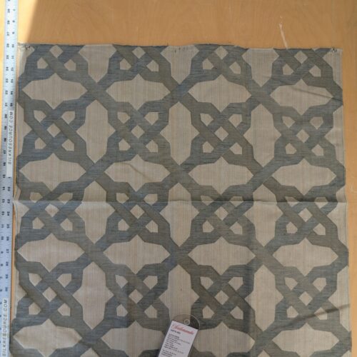 PXL_20241022_212759036 20 EV47 Square Scalamandre Alexander Carbon Moired Jacquard Light Brown and Blue Geomertric Fretwork Lattice