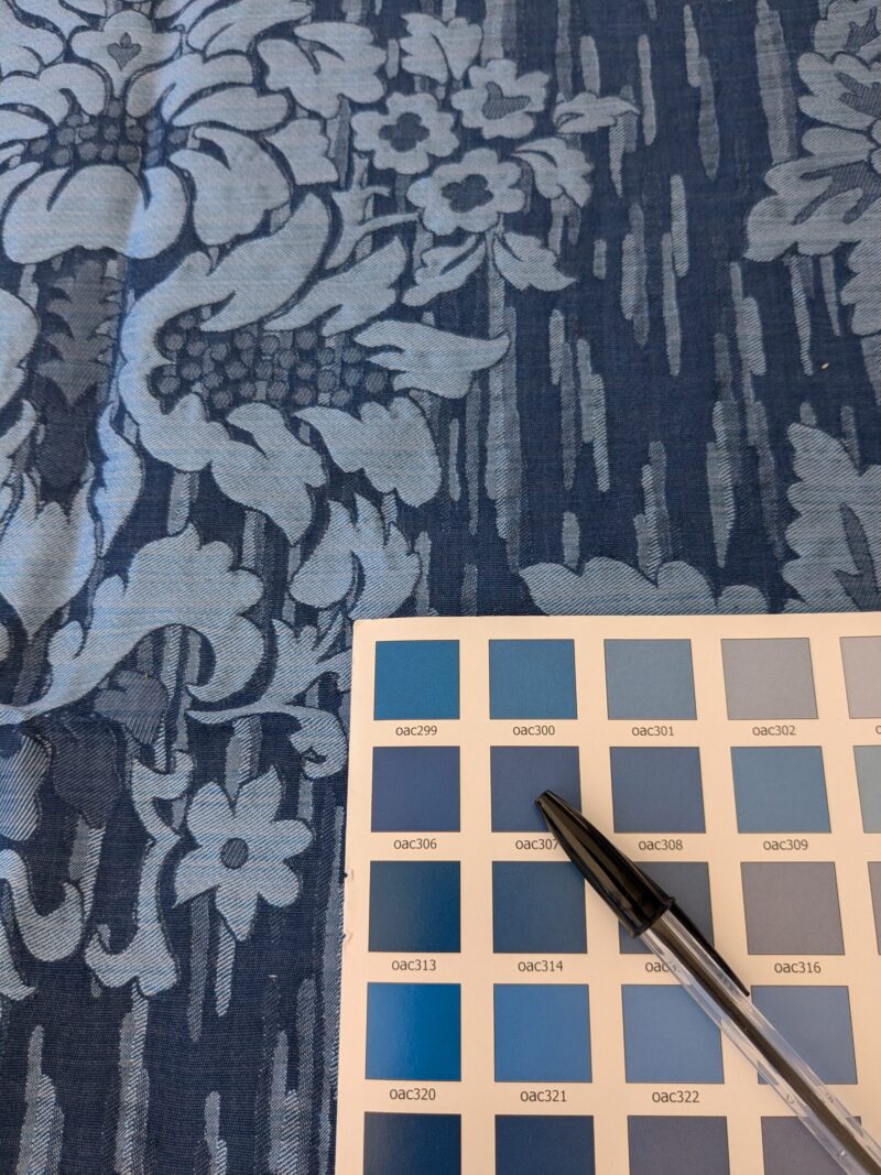 PXL_20241023_203634201 108 EV47 Square Scalamandre Colony Fabrics Villa Ada Blue Damask Floral Foliage Jacquard Cotton Viscose