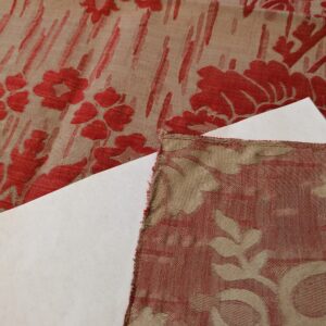 109 EV47 Square Scalamandre Colony Fabrics Villa Ada Red Damask Floral Foliage Jacquard Cotton Viscose