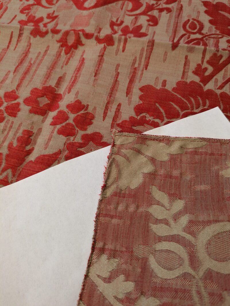 109 EV47 Square Scalamandre Colony Fabrics Villa Ada Red Damask Floral Foliage Jacquard Cotton Viscose