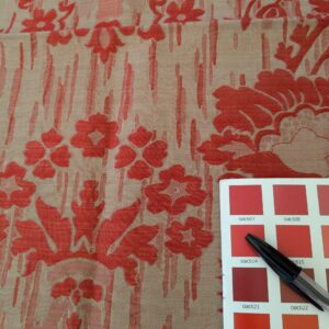 109 EV47 Square Scalamandre Colony Fabrics Villa Ada Red Damask Floral Foliage Jacquard Cotton Viscose