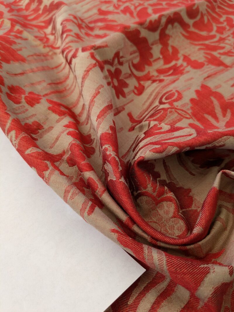 109 EV47 Square Scalamandre Colony Fabrics Villa Ada Red Damask Floral Foliage Jacquard Cotton Viscose