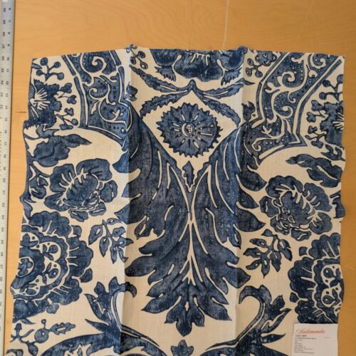 PXL_20241023_205009340 117 EV47 Square Scalamandre Luciana Damask Linen Print Denim Damask Print Blue White MSRP USD 346