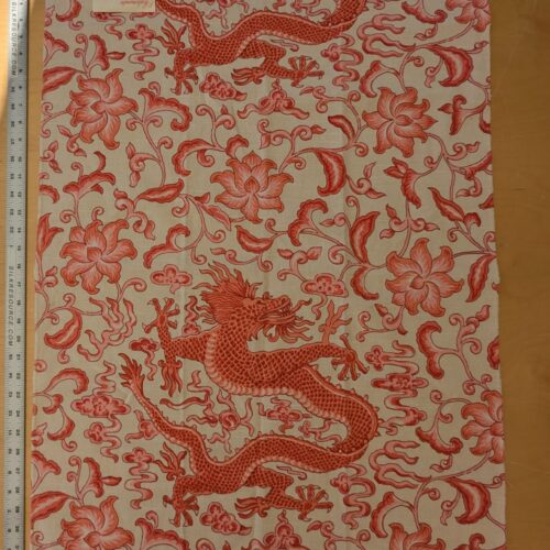 PXL_20241023_212511716 130 EV47 Square Scalamandre Chi’en Dragon Linen Print Coral on Cream Red White 38"x25"