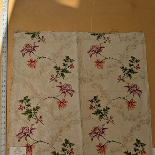 PXL_20241023_213551972 134 EV47 Square Silk Scalamandre Old World Weavers Iliana Heliotrope Floral Purple pink on Beige Botanical Historical MSRP USD 2680/y