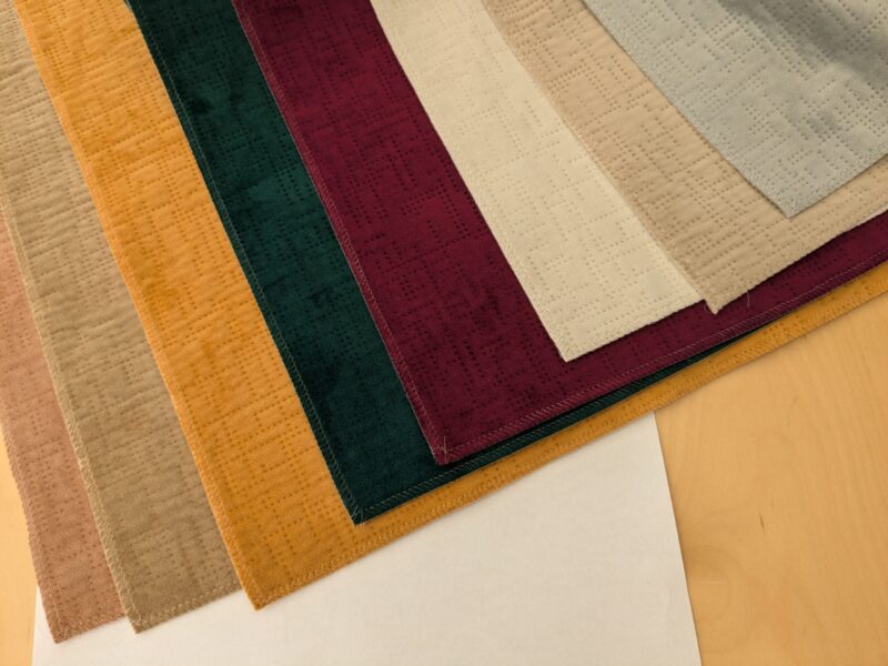 PXL_20241024_201612280 1 EV48 Square Scalamandre Aldeco Braille Velvet Solid Polyester Geometric Small Scale - 8 Pieces of Different Colorways