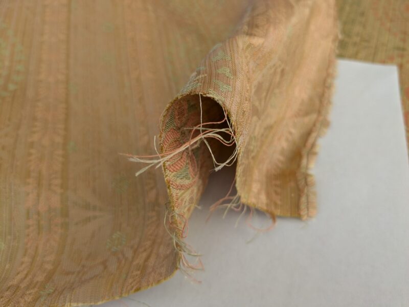 PXL_20241106_192722078 By Yard Fabricut Medallion 100% Silk Stripe In Jasmine Yellow & Pink Green Gold Strie