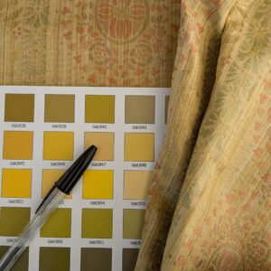 PXL_20241106_192844112 By Yard Fabricut Medallion 100% Silk Stripe In Jasmine Yellow & Pink Green Gold Strie