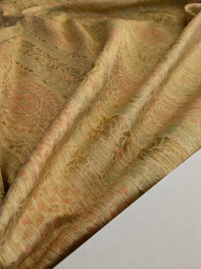 PXL_20241106_193028737 By Yard Fabricut Medallion 100% Silk Stripe In Jasmine Yellow & Pink Green Gold Strie