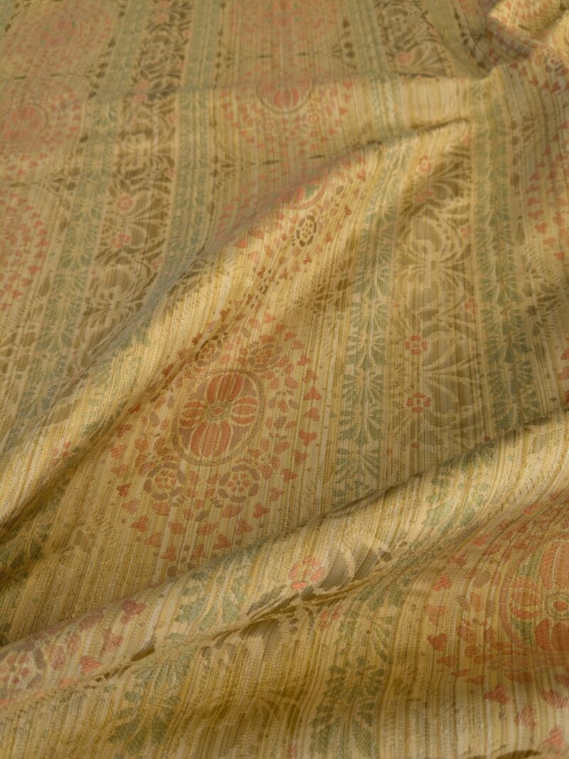 PXL_20241106_193045026 By Yard Fabricut Medallion 100% Silk Stripe In Jasmine Yellow & Pink Green Gold Strie