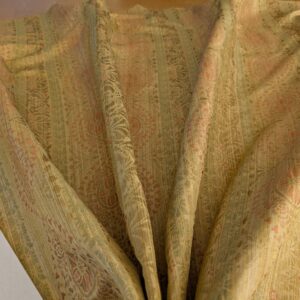 PXL_20241106_193114349 By Yard Fabricut Medallion 100% Silk Stripe In Jasmine Yellow & Pink Green Gold Strie