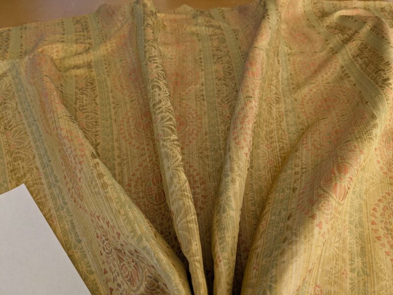 PXL_20241106_193114349 By Yard Fabricut Medallion 100% Silk Stripe In Jasmine Yellow & Pink Green Gold Strie